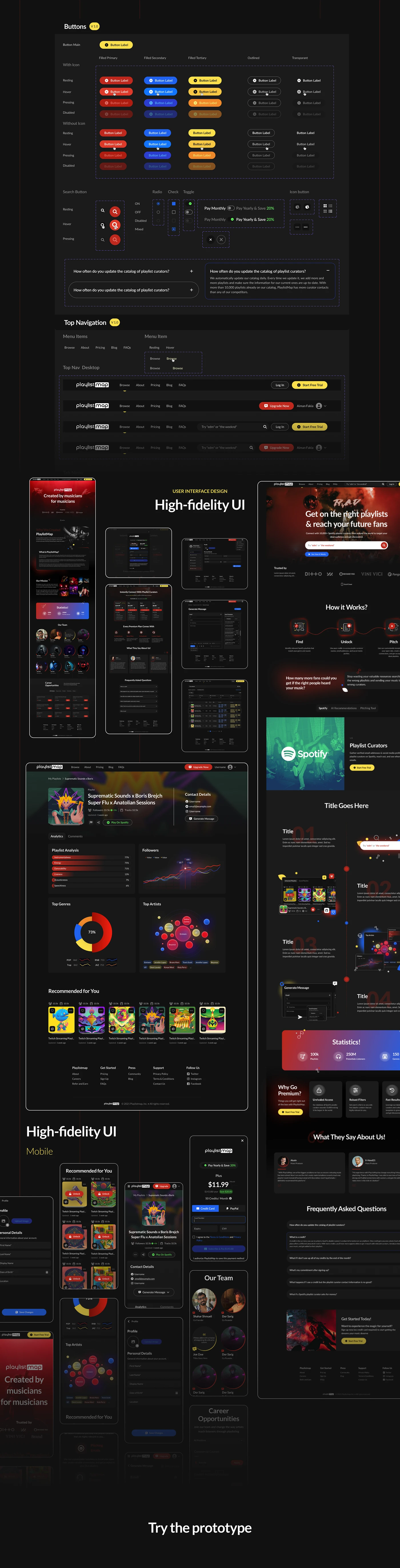 PlaylistMap high-fidelity dark-mode interface and components